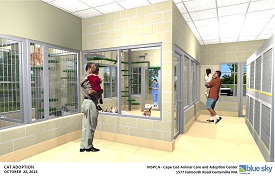 The inside view of the new proposed adoption center that promises more space, species-specific habitat and lots of natural light (credit MSPCA-Angell)